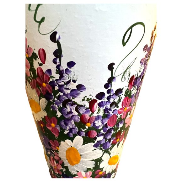 Sublime Handpainted TERRACOTTA VASE Planter Pot Wraparound Flowers Glazed 7.5" T - Picture 8 of 16